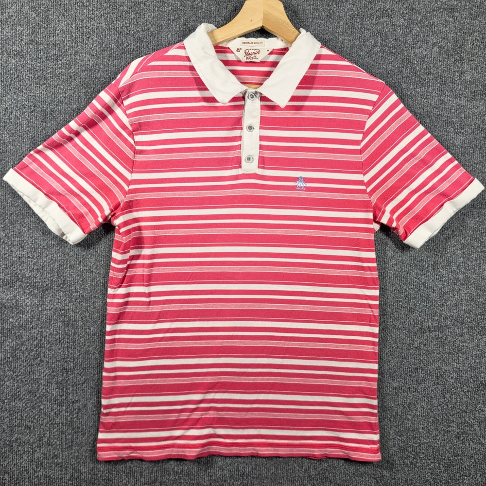 Original Penguin Shirt Mens Medium Polo Striped Heritage Slim Fit Boho